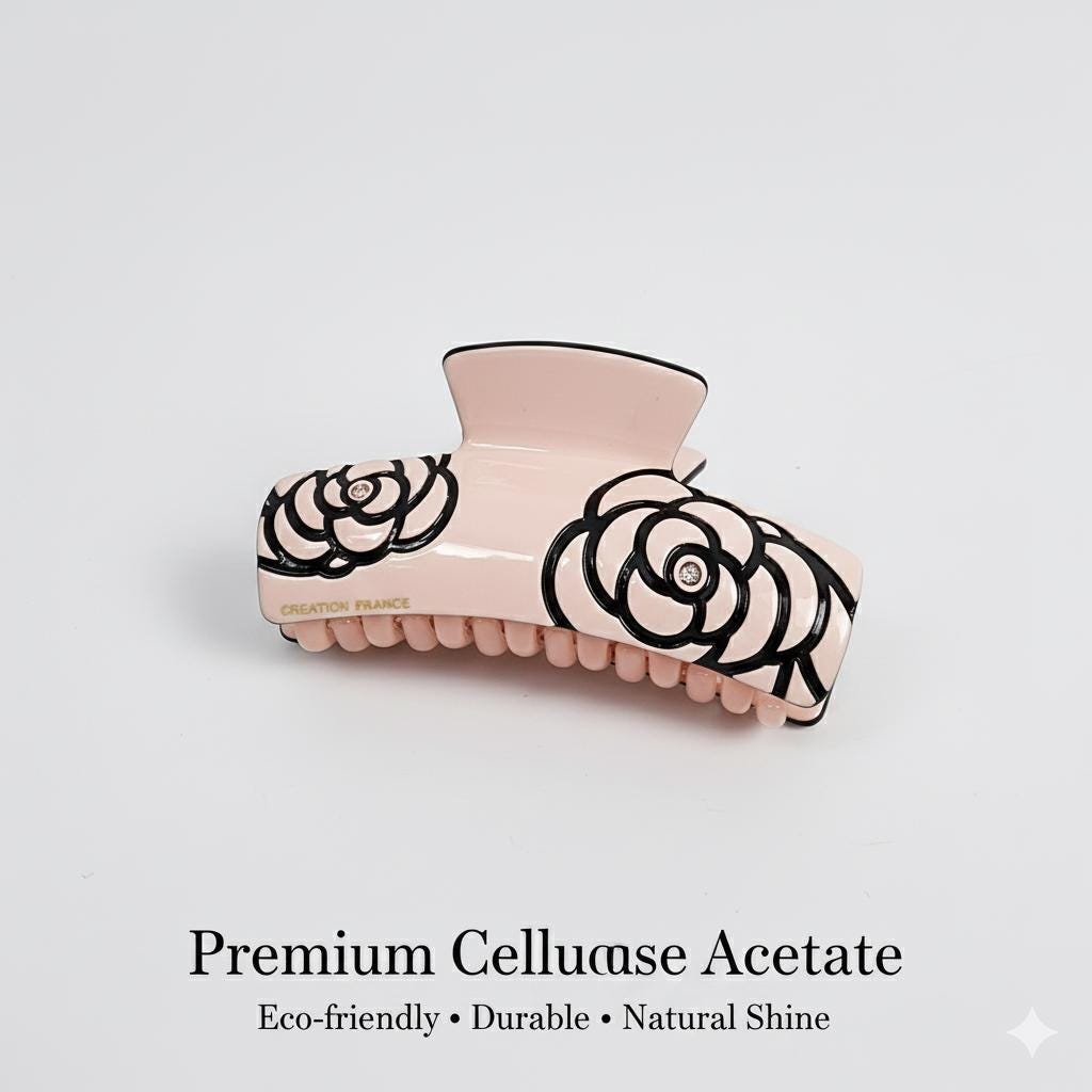 Curved Square Camellia Flower Hair Claw Clip (3.1 Inch) / Tortoise Shell French Hair Claw / Hair Barrette for Woman