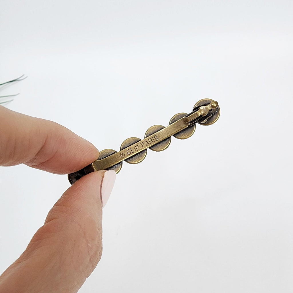 Vintage Antique Formica Circle Hair Barrette (2.4 Inch) / Diamond Cut Formica Stone Decorated Barrette / Automatic Hair Pin