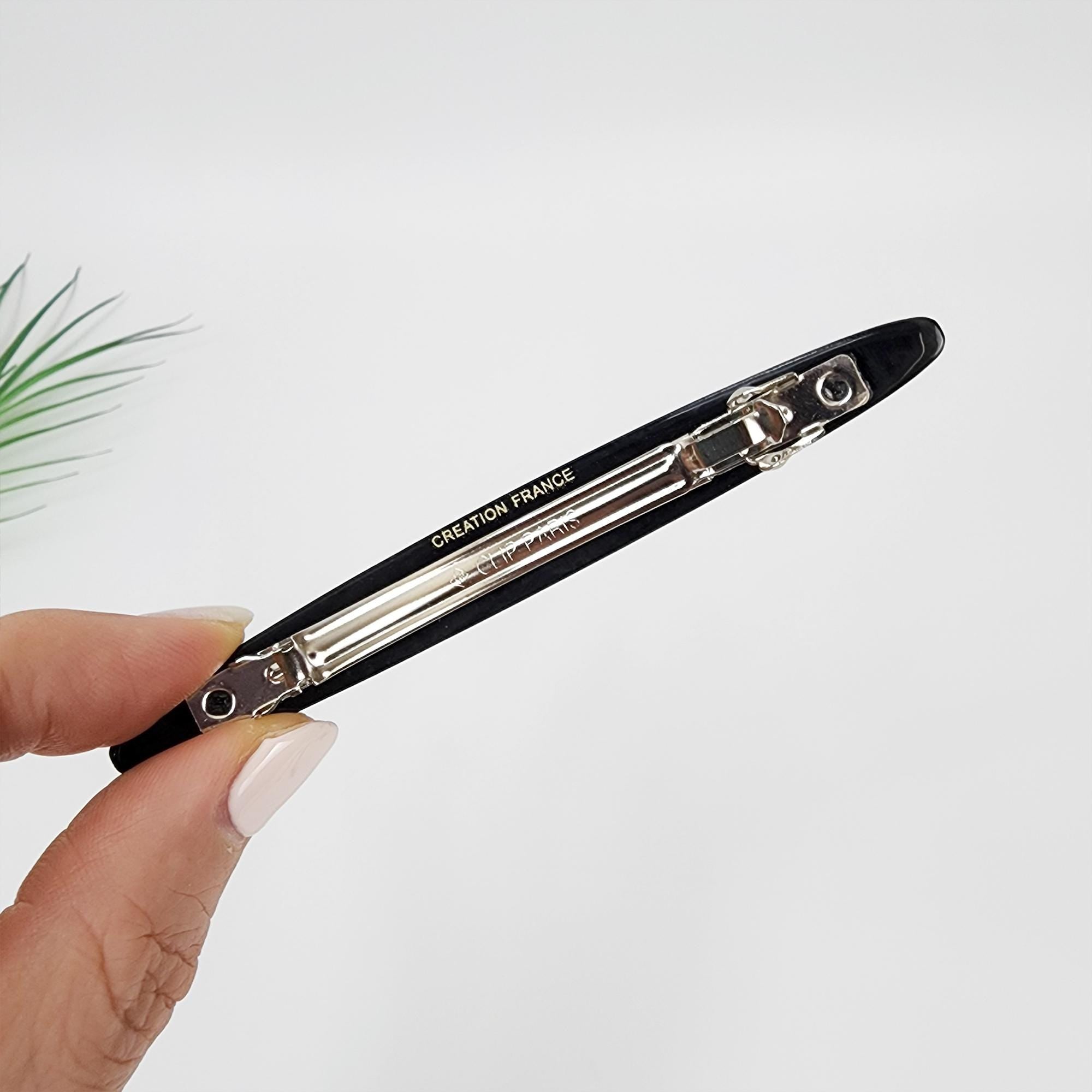 Black Cubic Long Oval Hair Barrette (4.0 Inch) / Tortoise Shell French Hair Pin / Hair Accessory for Woman / Automatic Hair Clip