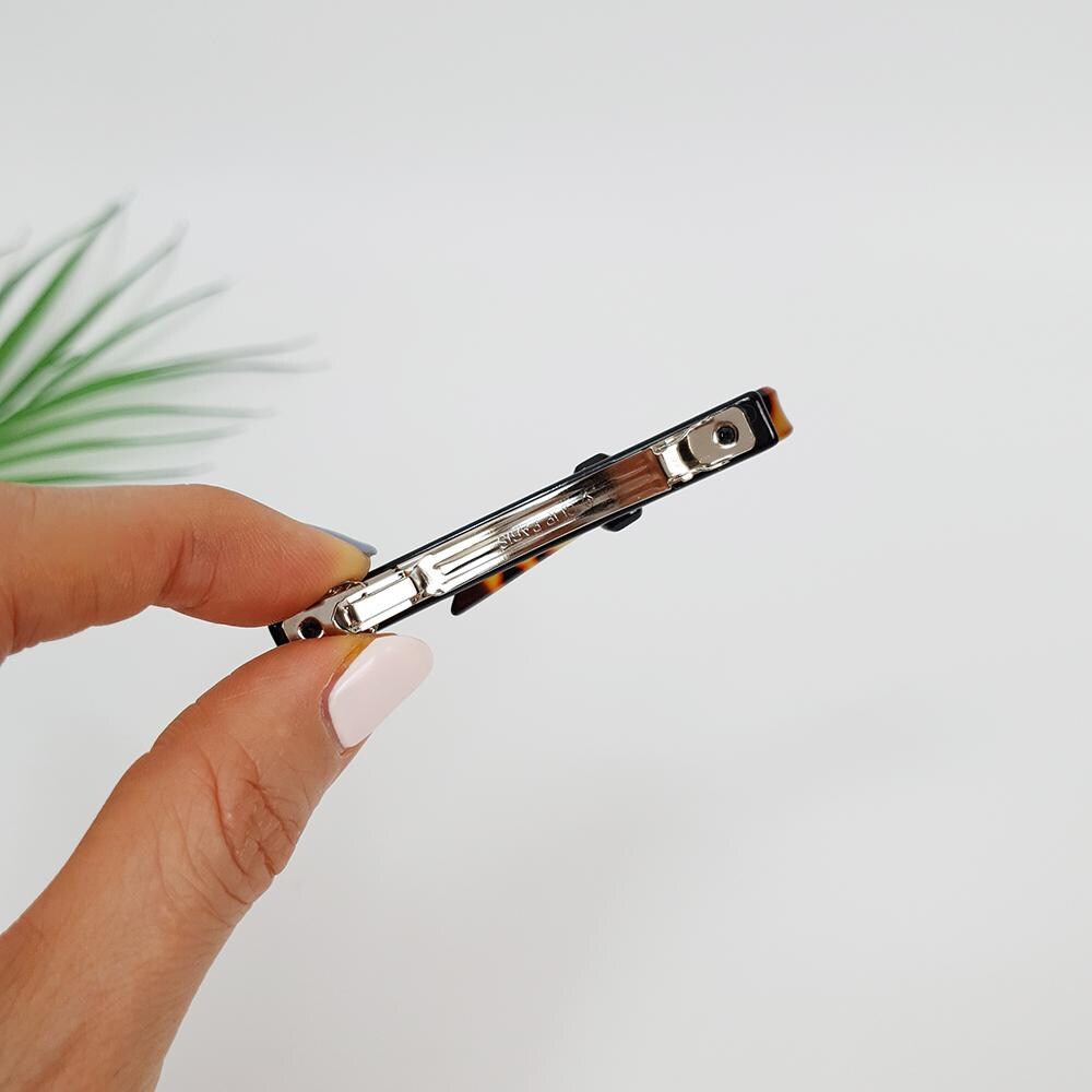 Leopard Art Mini Ribbon Hair Barrette (2.8 Inch) / Tortoise Shell French Hair Pin / Hair Accessory for Woman / Automatic Hair Clip
