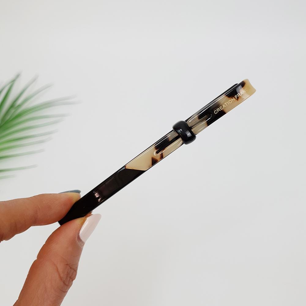 Leopard Art Long Ribbon Hair Barrette (4.3 Inch) / Tortoise Shell French Hair Pin / Hair Accessory for Woman / Automatic Hair Clip