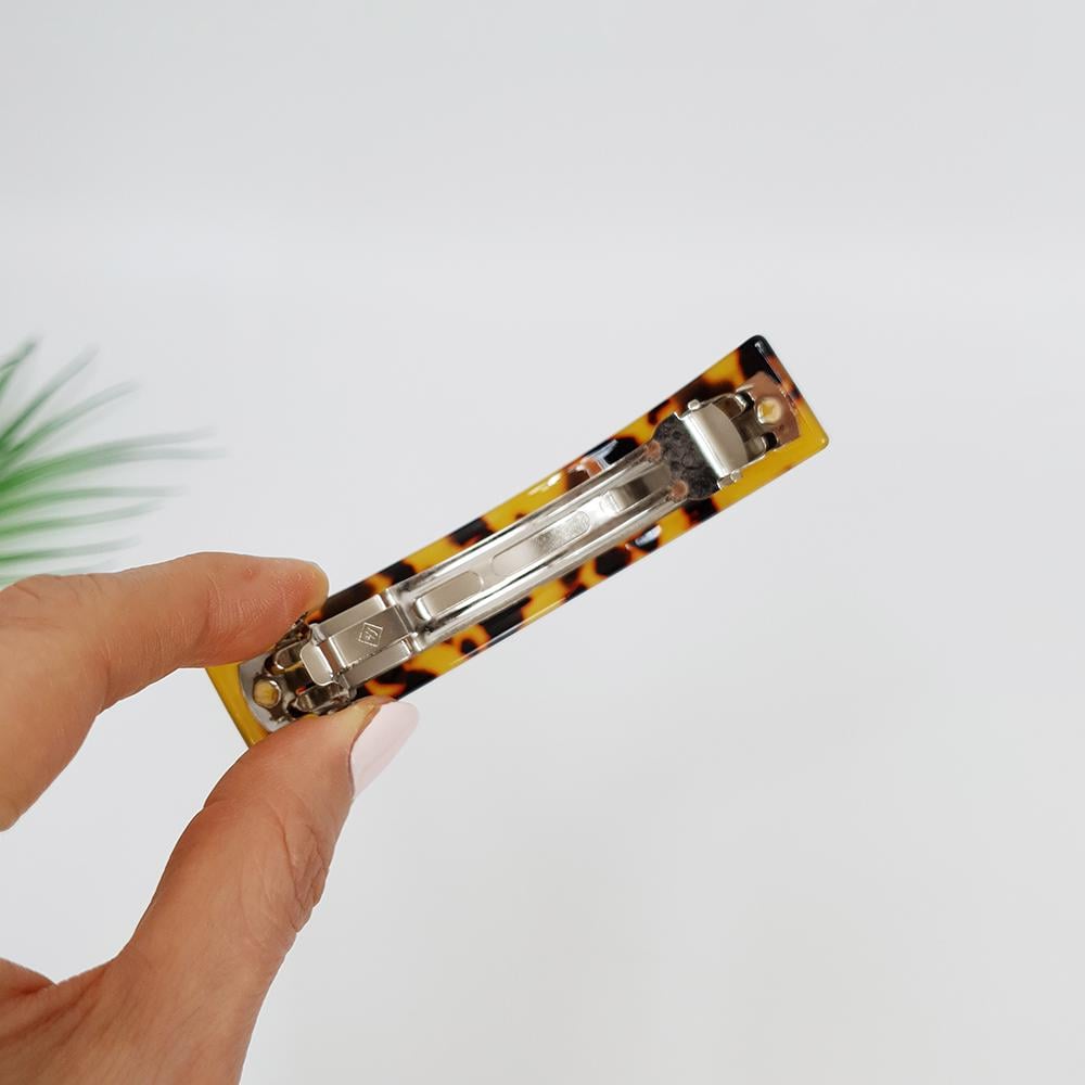 Leopard Curve Square Hair Barrette (3.7 Inch) / Tortoise Shell French Hair Pin / Hair Accessory for Woman / Automatic Hair Clip