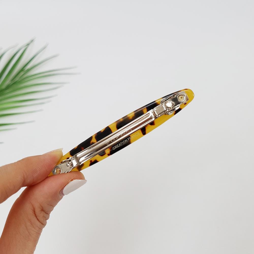 Leopard Marble Long Oval Hair Barrette (3.5 Inch) / Tortoise Shell French Hair Pin / Hair Accessory for Woman / Automatic Hair Clip