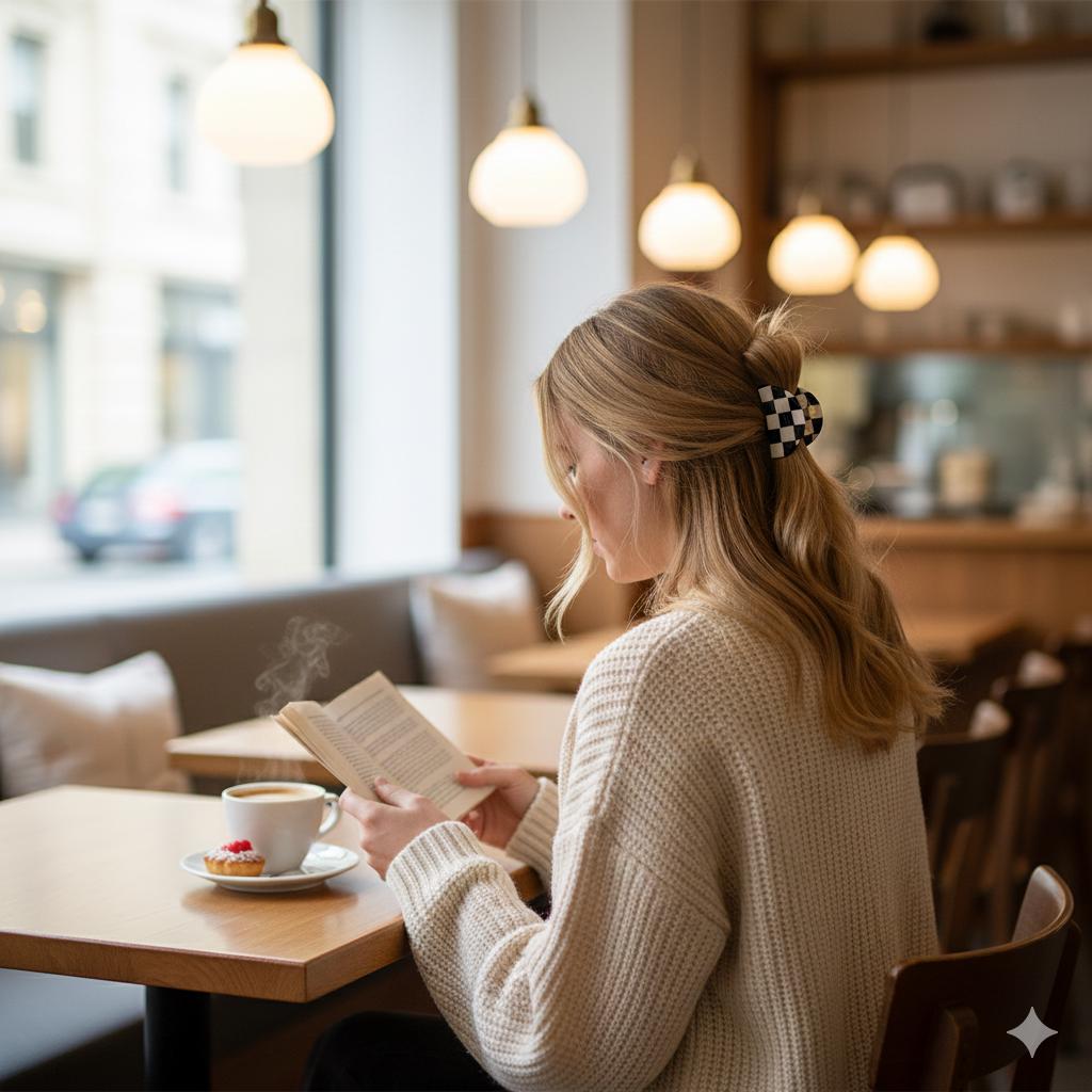 Checker Board Pebble Small Hair Clip (1.8 Inch) / Cute French Hair Pin / Hair Accessory for Woman