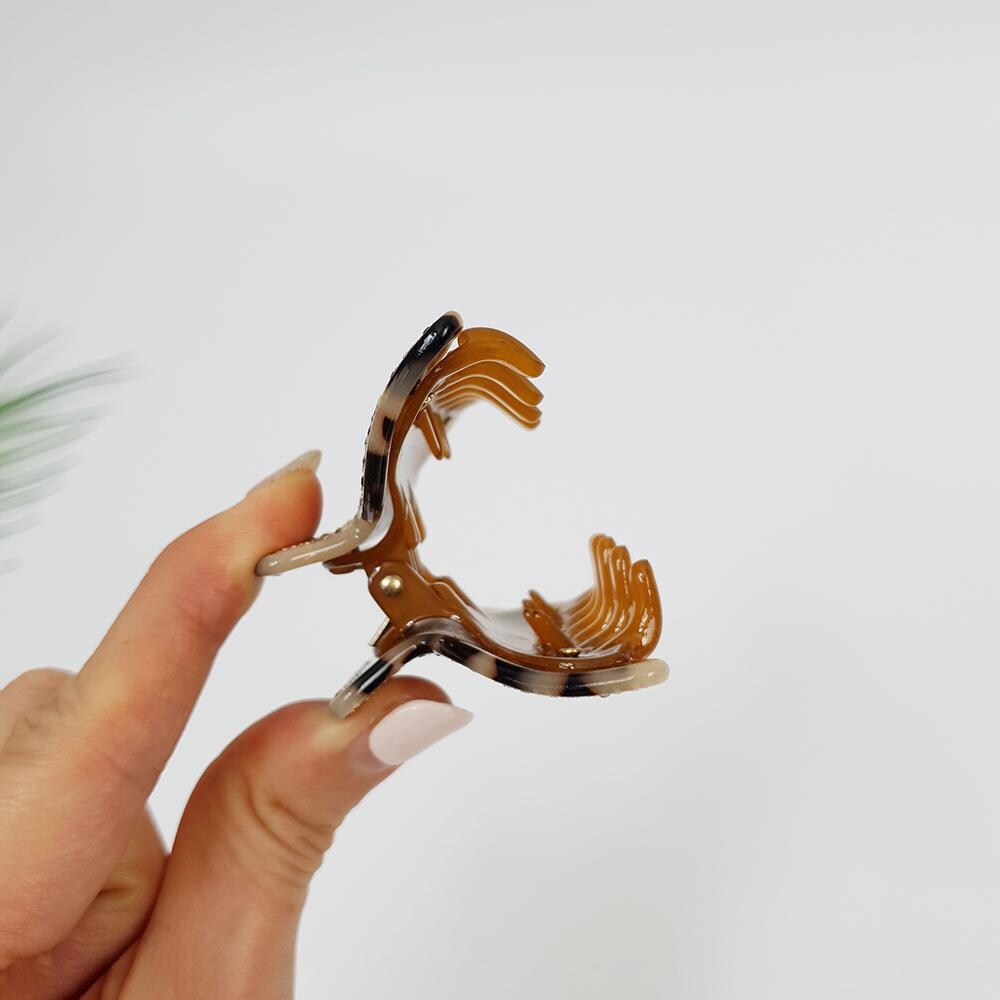 Black Cubic Half Moon Hair Clip (3.0 Inch) / Leopard Tortoise Shell Double Clip French Hair Pin / Hair Barrette for Woman