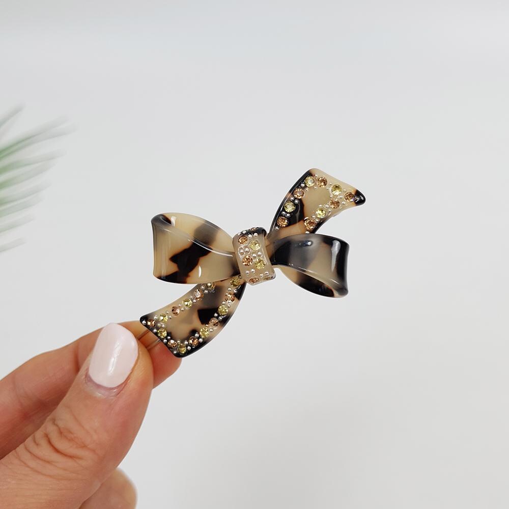 Leopard Aurora Cubic Double Ribbon Bobby Pin (2.8 Inch) / Vintage French Hair Pin / Hair Accessory for Woman / Bow Barrette