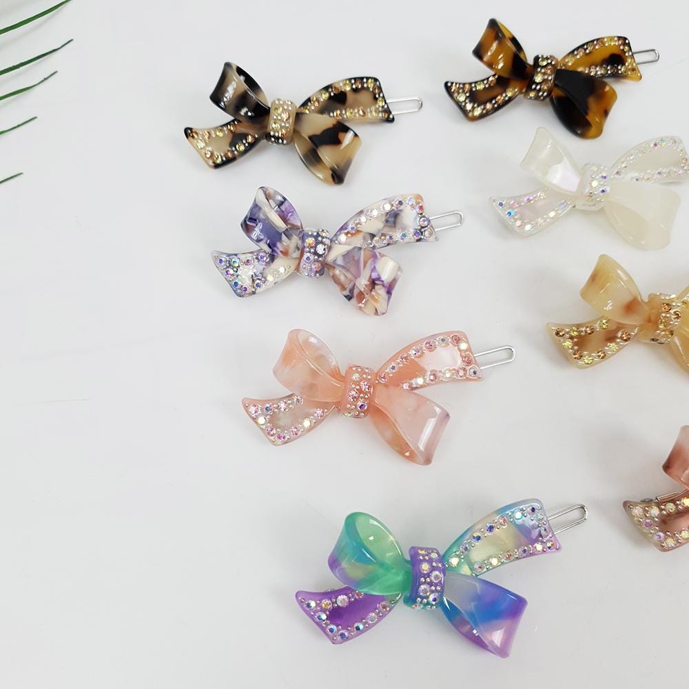 Leopard Aurora Cubic Double Ribbon Bobby Pin (2.8 Inch) / Vintage French Hair Pin / Hair Accessory for Woman / Bow Barrette