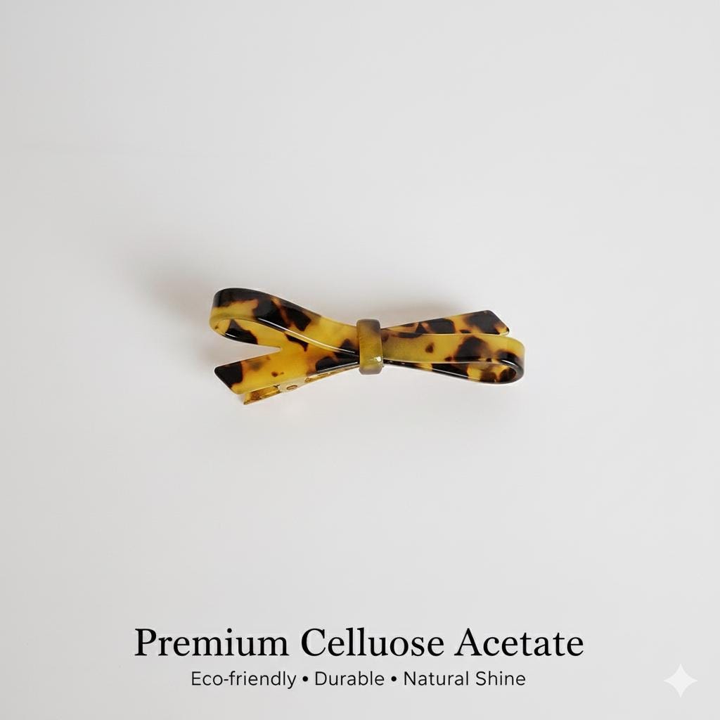 Cellulose Simple Ribbon Hair Barrette (2.8 Inch) / Tortoise Marble French Hair Pin / Hair Accessory for Woman / Automatic Hair Clip