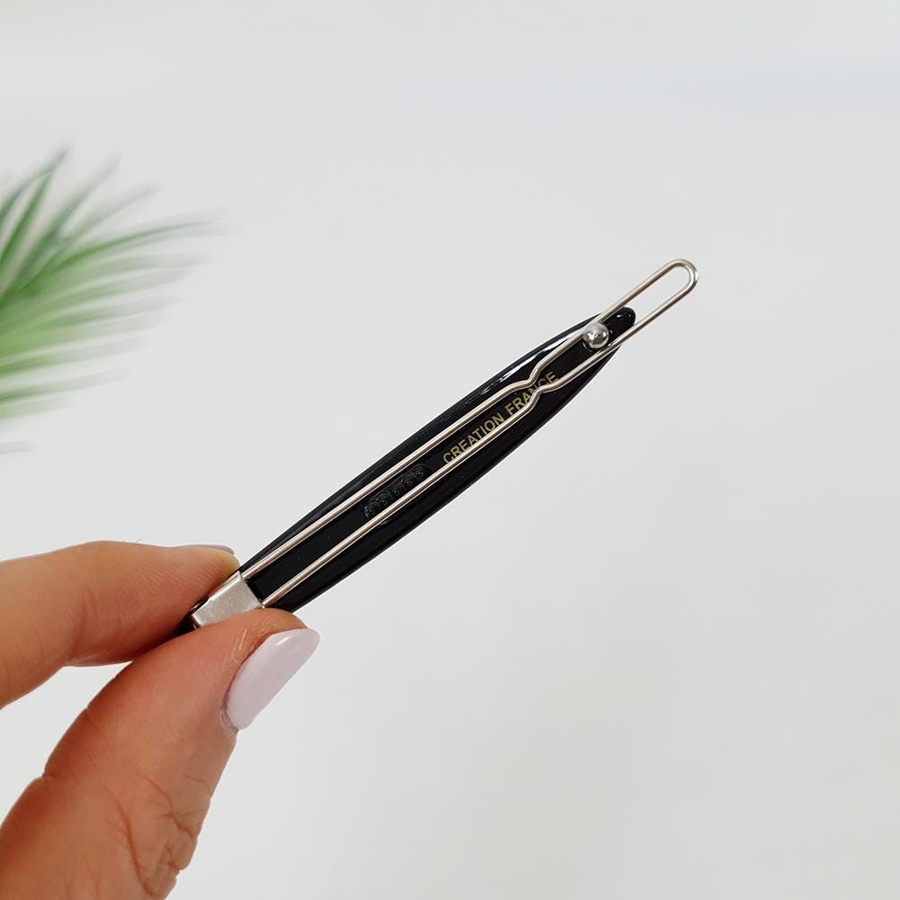Tortoise Shell Black Oval Long Bobby Pin with Cubic (3.0 Inch) / Vintage French Hair Pin / Hair Accessory for Woman / Bow Barrette