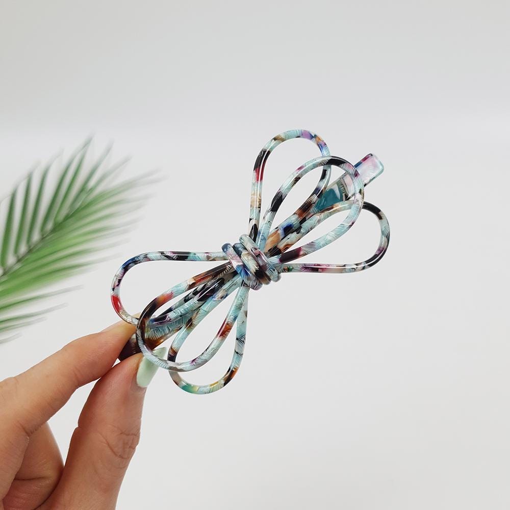 Tortoise Shell Triple Ribbon Hair Barrette (4.3 Inch) / Luxurious French Hair Pin / Hair Accessory for Woman / Automatic Hair Pin