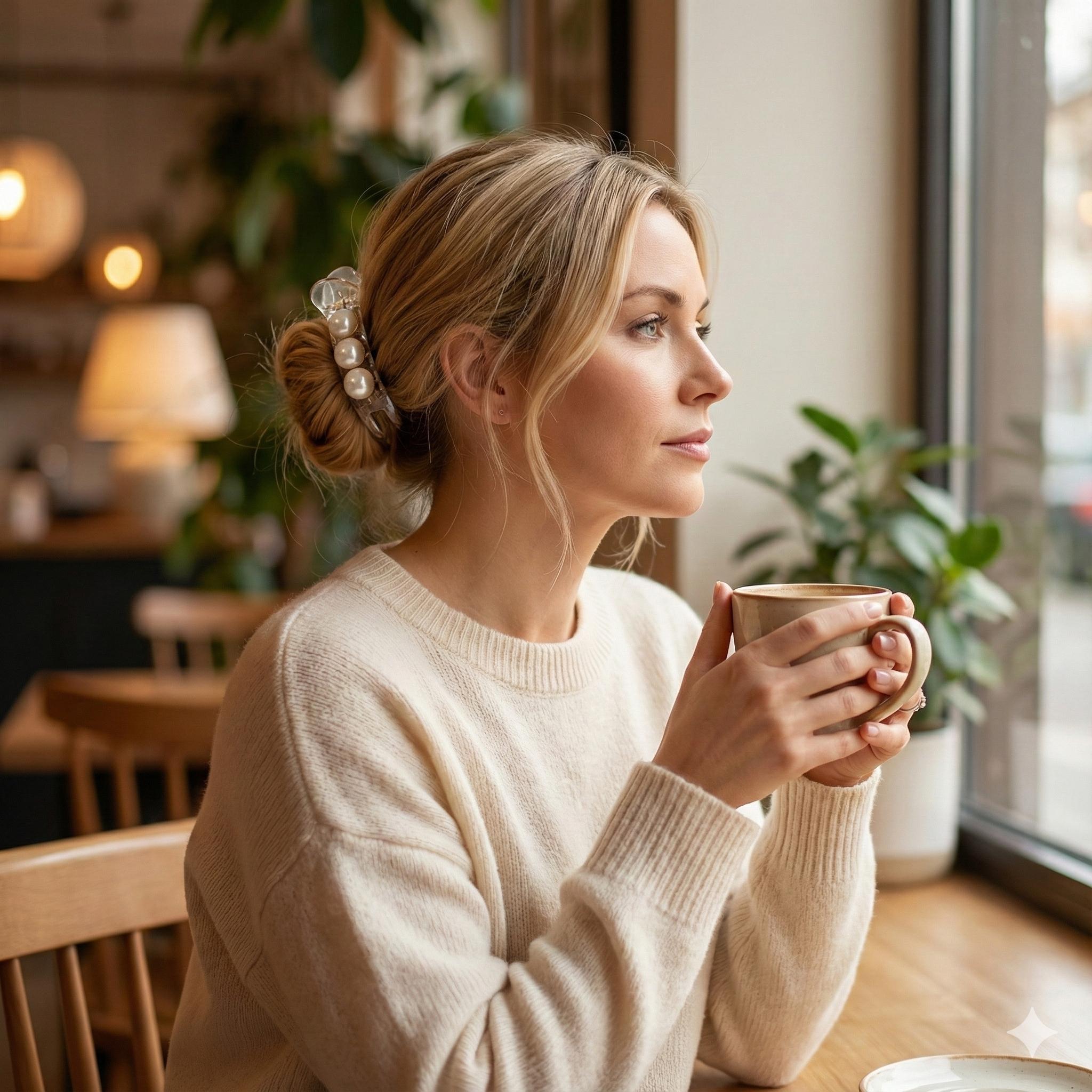Round White Pearl Hair Clip / Cute Hair Claw / Hair Accessory for Woman / Pearl Barrette / Ponytail Holder