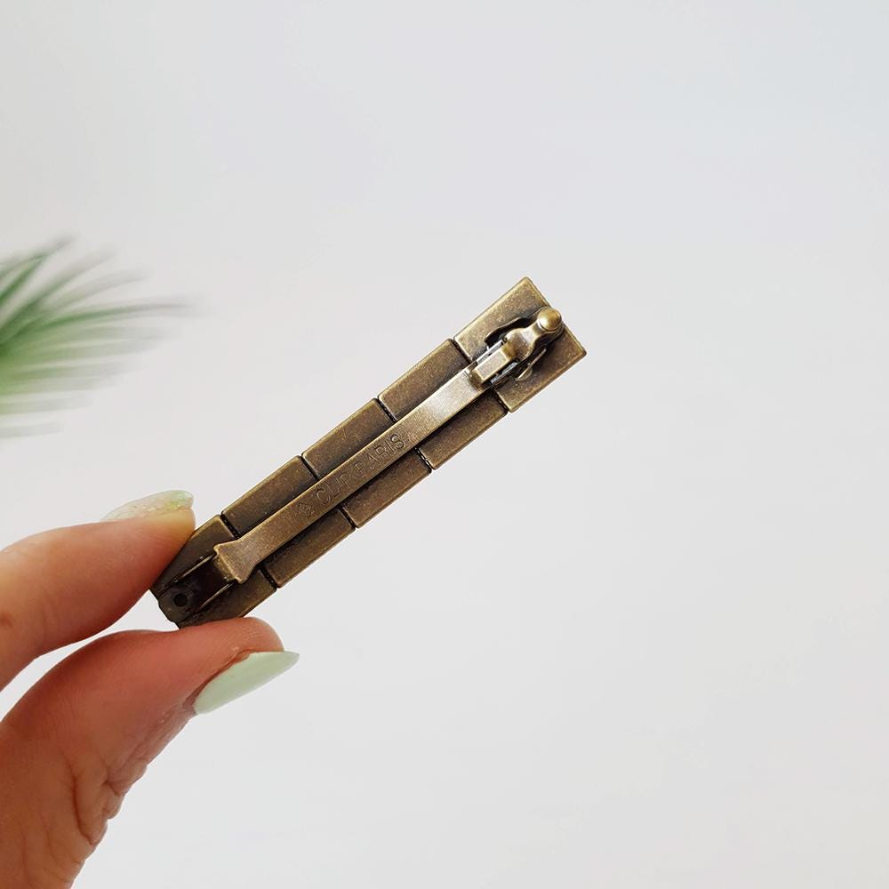 Square Formica Hair Barrette (2.4 Inch) / Diamond Cut Formica Stone Barrette / Vintage Antique Hair Accessory / Automatic Hair Pin