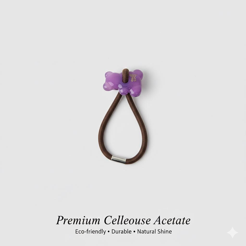 Velvet Aurora Convex Bear Stitch Elastic Hair Tie (1.1 Inch) / Simple Cute Ponytail Holder / Hair Accessory for Woman / French Hair Tie