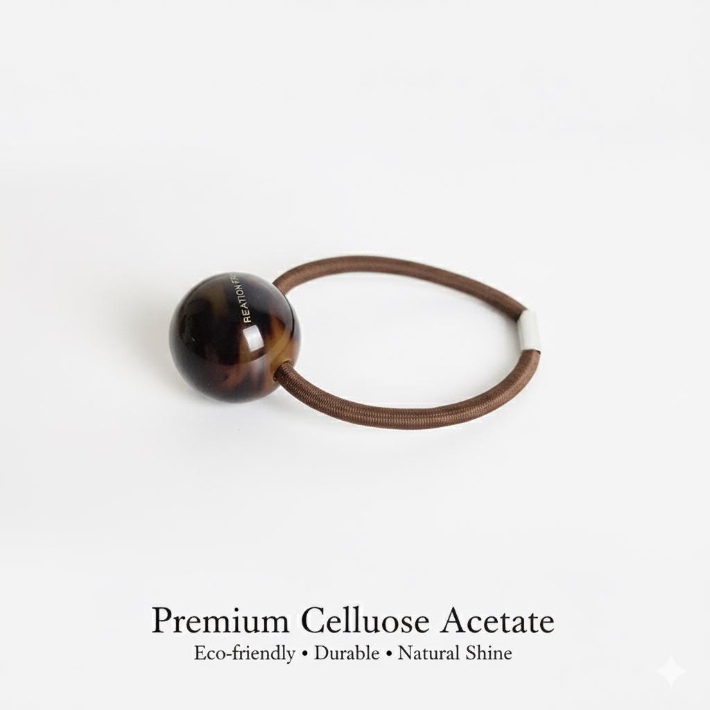 Tortoise Shell Round Bead Hair Tie / Cute French Ponytail Holder / Hair Accessory for Woman / French Hair Pin / Hair Scrunchy