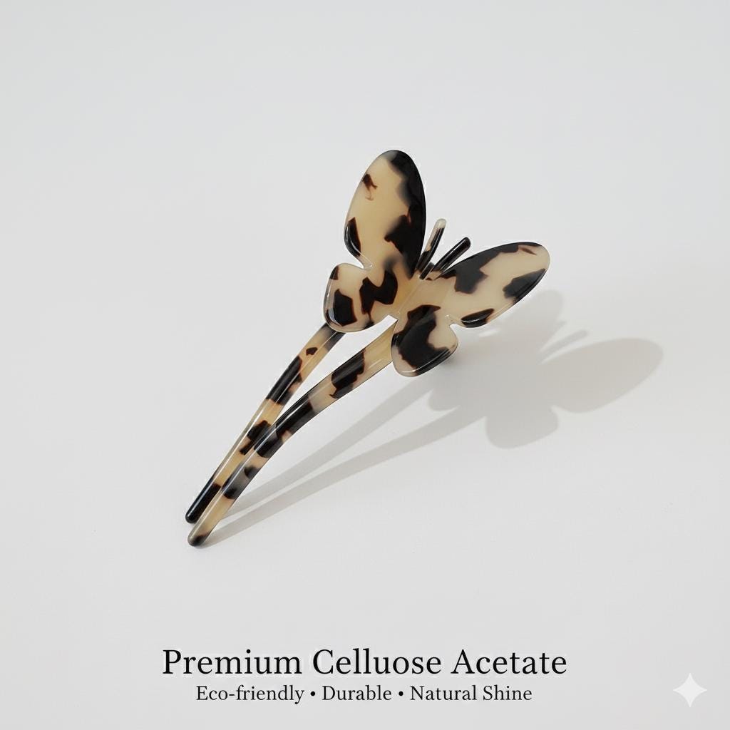 Leopard Two Color Butterfly U Shape Hair Stick (5.0 Inch) / Tortoise Marble French Hair Fork Comb / Hair Clasp for Woman