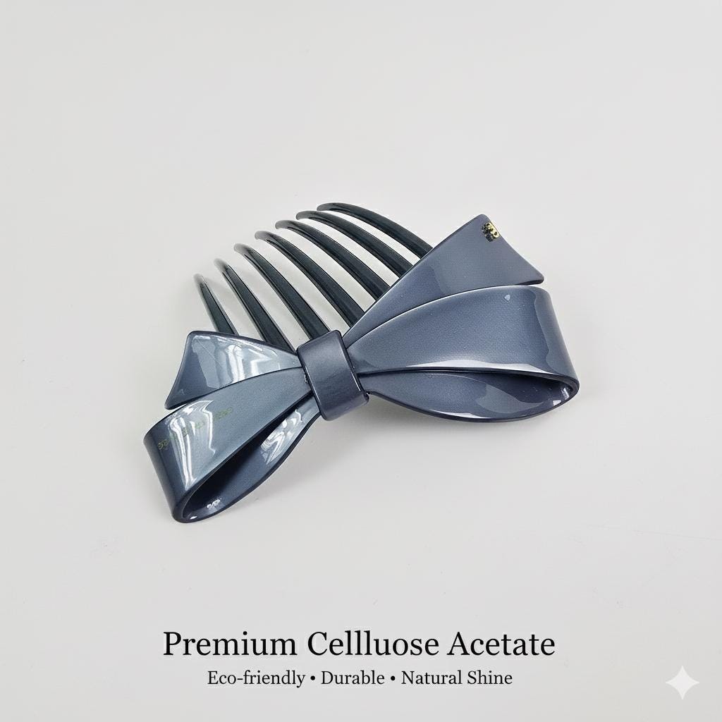 Big Ribbon Long Non-Slip Updo Hair Comb Clip (4.3 Inch) / Simple French Hair Pin / Hair Fork for Woman