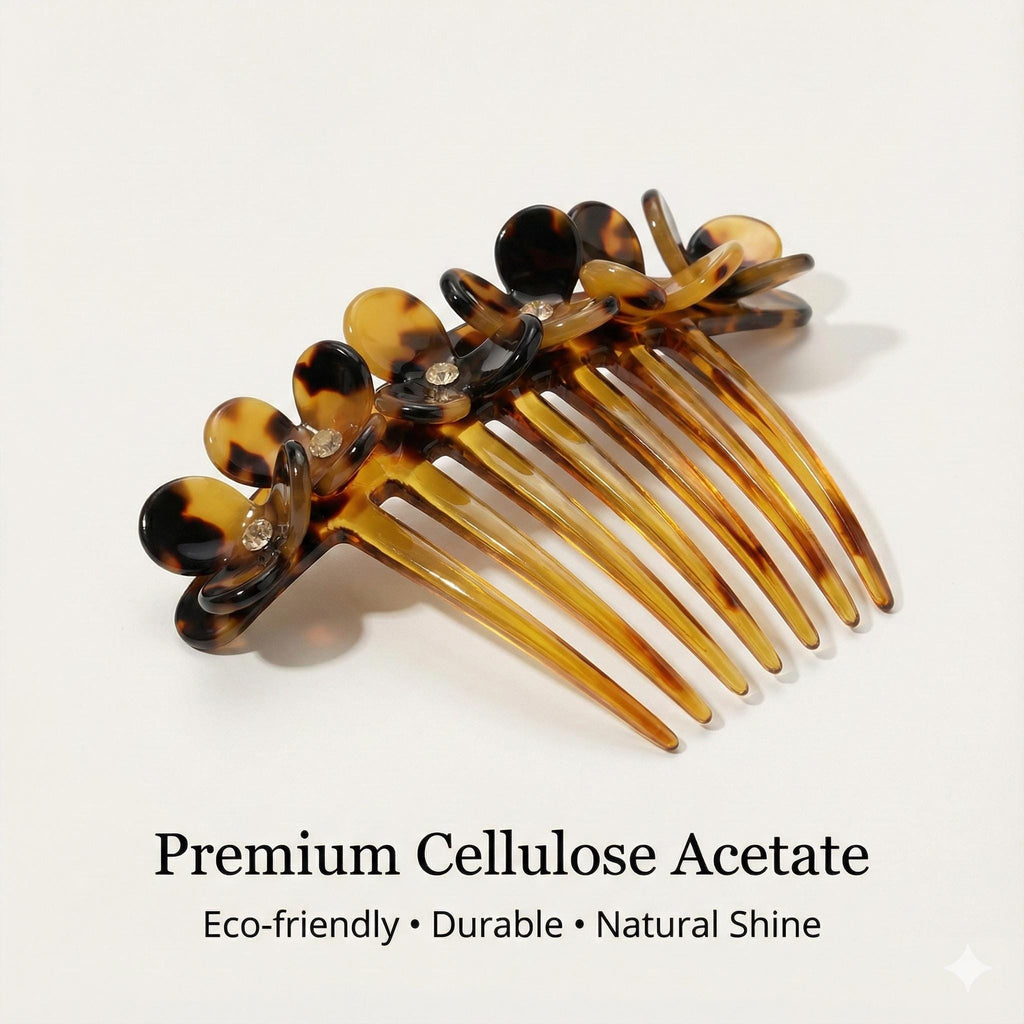 Leopard Flower Garden Non-slip Hair Comb Pin / Tortoise Shell French Hair Pin with Cubic Stone / Hair Fork for Woman