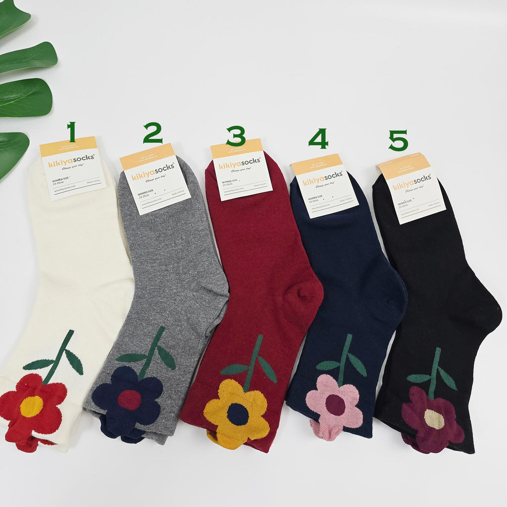 Floral Socks | Cotton Crew Embroidered Cozy | Korean Socks | Cute Gift for Her