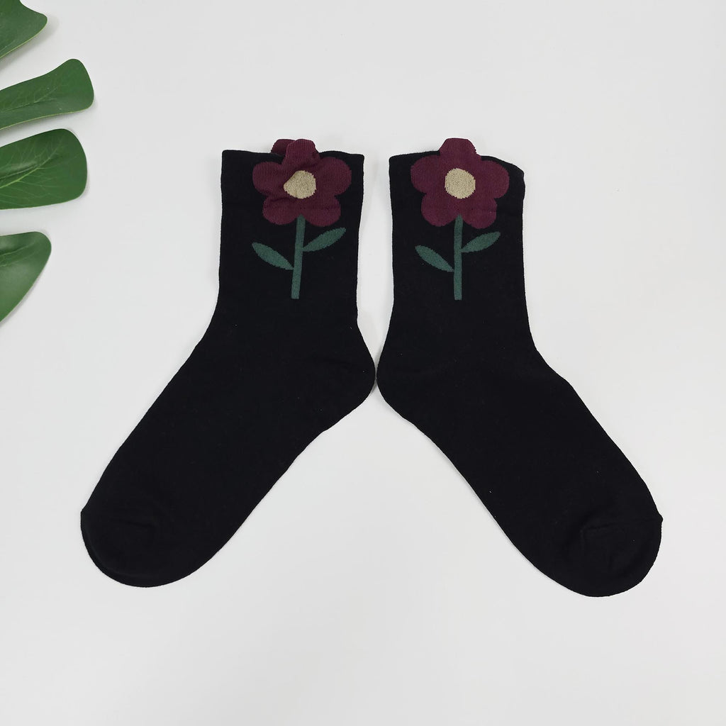Floral Socks | Cotton Crew Embroidered Cozy | Korean Socks | Cute Gift for Her