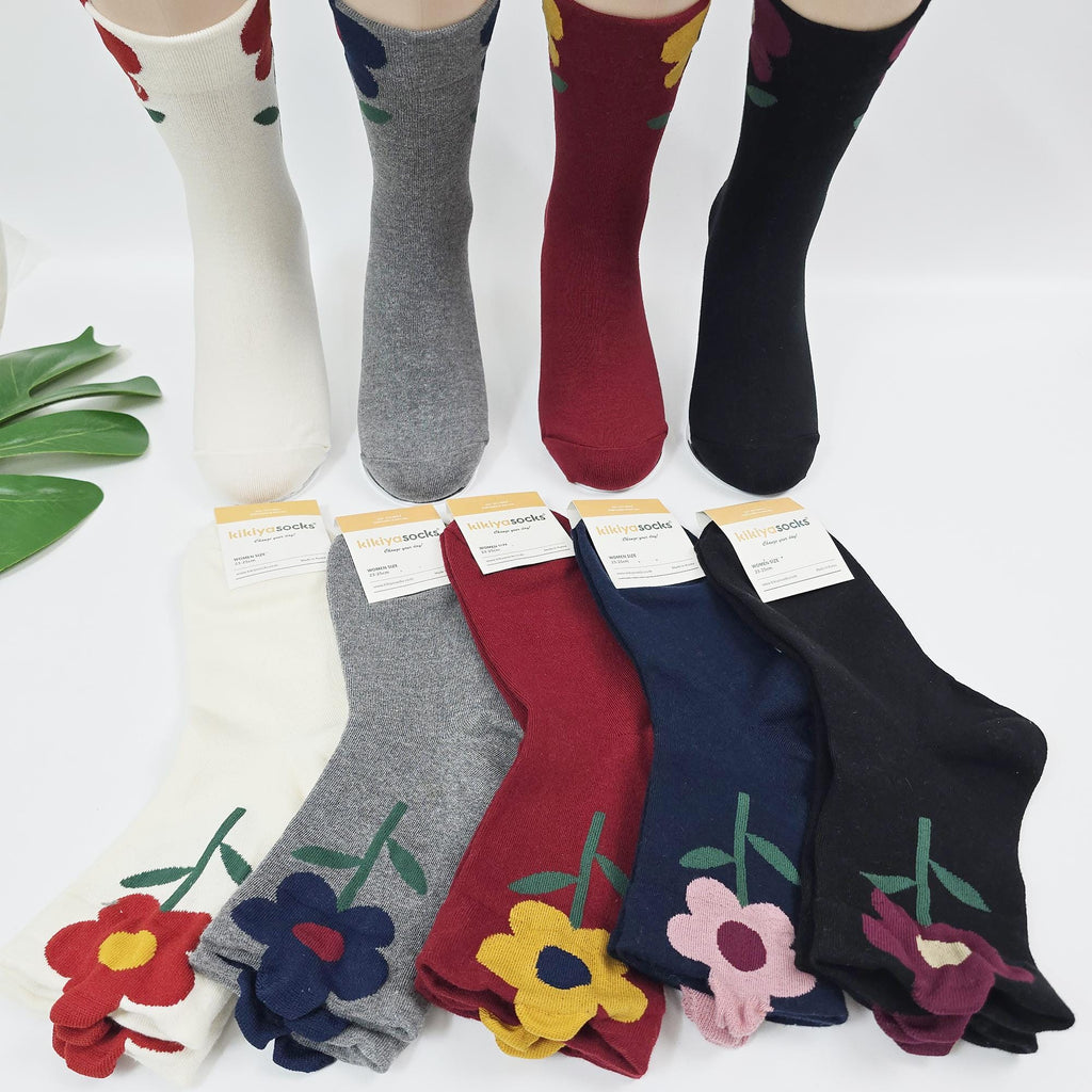 Floral Socks | Cotton Crew Embroidered Cozy | Korean Socks | Cute Gift for Her