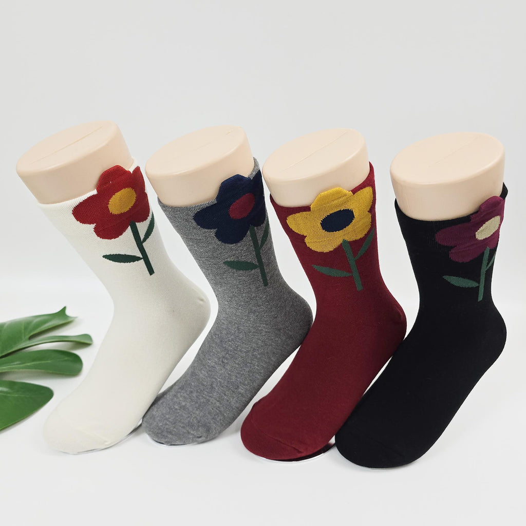 Floral Socks | Cotton Crew Embroidered Cozy | Korean Socks | Cute Gift for Her