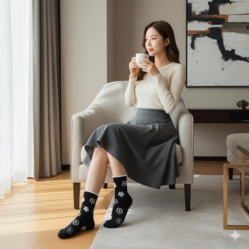Floral Crew Socks | Soft Cotton Breathable Mid Calf | Korean Socks | Unique Gift for Her