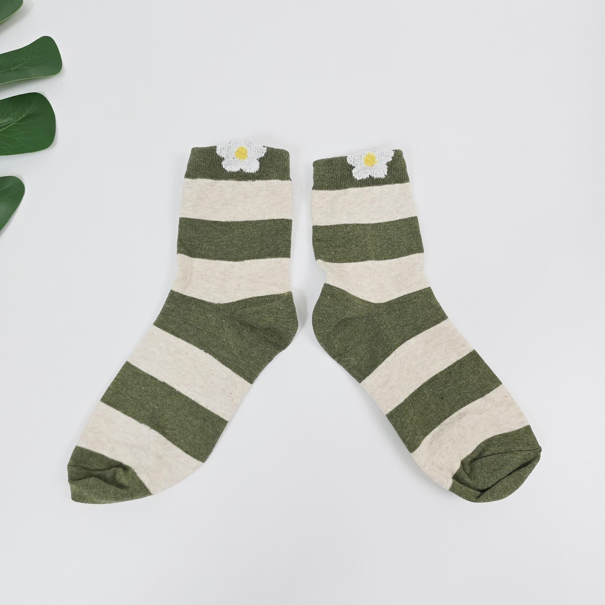 Floral Crew Socks | Soft Cotton Breathable Mid Calf | Korean Socks | Unique Gift for Her