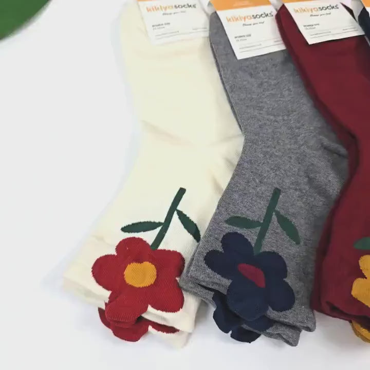 Floral Socks | Cotton Crew Embroidered Cozy | Korean Socks | Cute Gift for Her