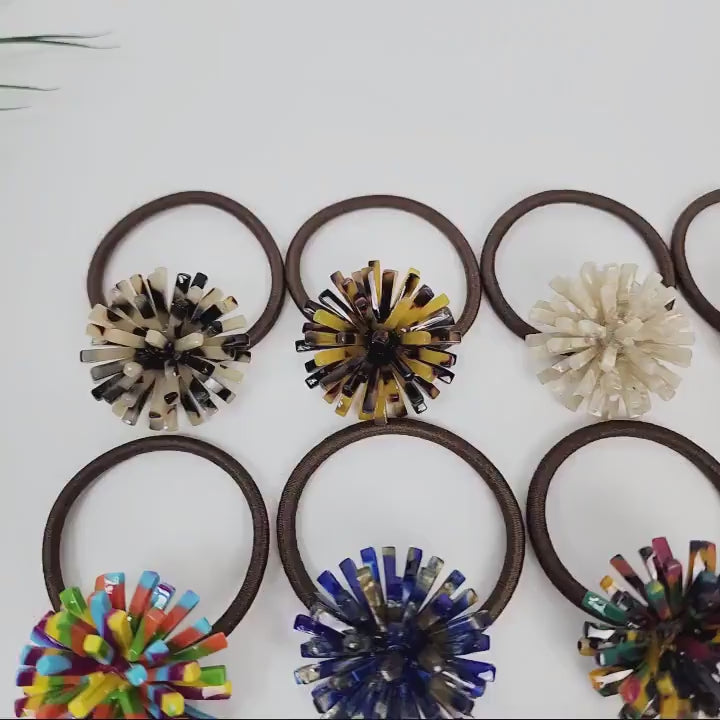 Tortoise Shell Dandelion Flower Hair Tie / Cute French Ponytail Holder / Hair Accessory for Woman / French Hair Tie / Hair Scrunchy
