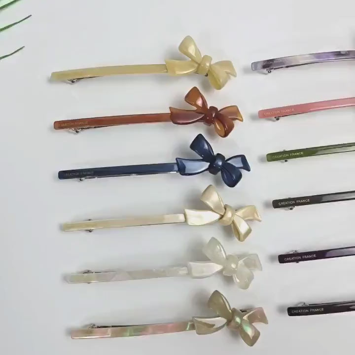 Mini Double Ribbon Slim Hair Clip (4.3 Inch) / Elegance French Hair Pin / Automatic Hair Clip