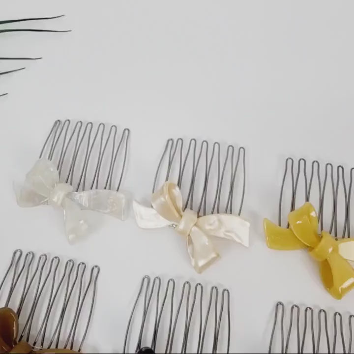 Tortoise Shell Double Ribbon Hair Comb Pin / Cute French Hair Pin / Hair Fork for Woman / French Barrette for Girls