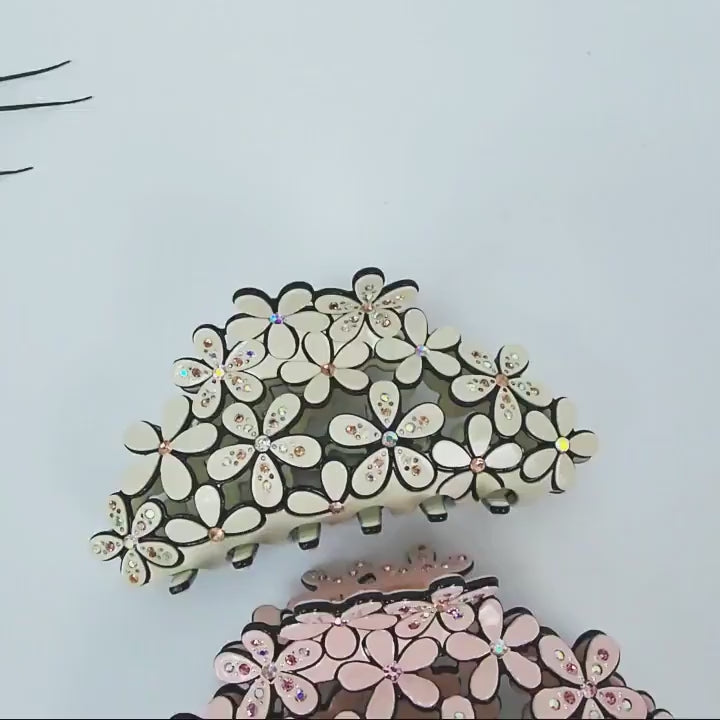 Pastel Color Glittering Blossom Large Hair Clip / Luxurious Grand French Hair Pin / Flower Hair Clip for Woman
