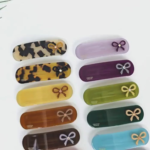 Acetate Bow Barrette (2.7 Inch) | French Pin | Korean Hair Pin | Small Ribbon Snap Clips