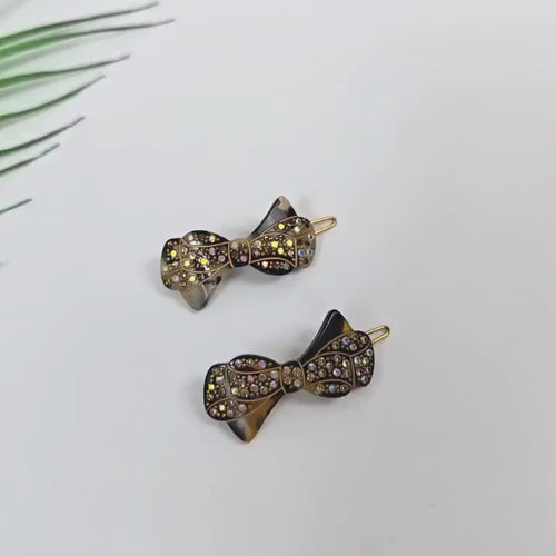 Crystal Bow Barrette (1.8 Inch) | French Pin | Korean Hair Pin | Tortoise Shell Accessories
