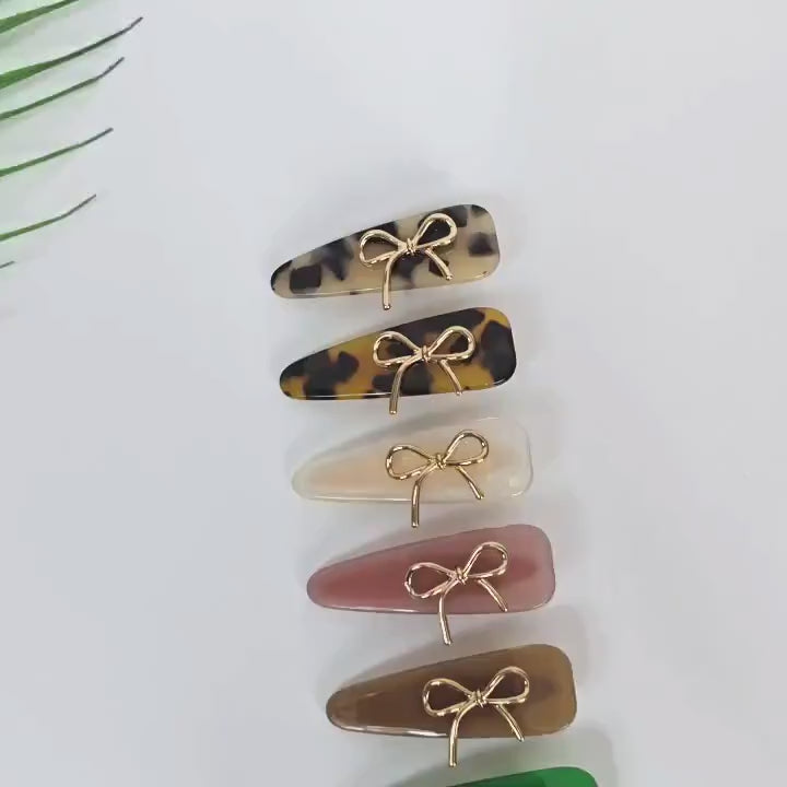 Gold Ribbon Triangle Mini Hair Claw Clip (2.2 Inch) / Tortoise Shell Frech Pin / Alligator Hair Clip for Woman