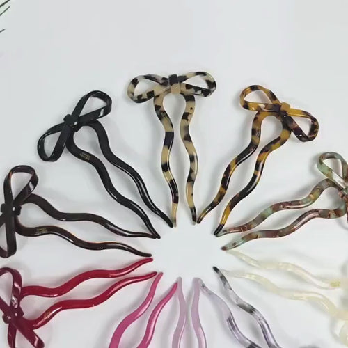 Bliss Ribbon Wave Updo Hair Stick (4.7 Inch) / Tortoise Shell French Hair Pin / Metal Hair Fork for Thick Hair / Hair Pin Stick