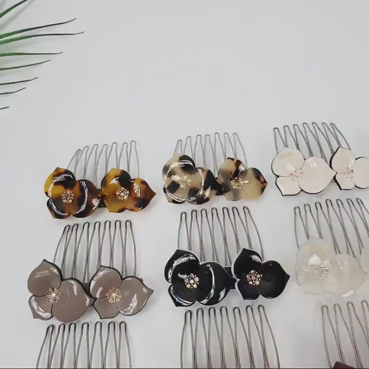 Blossom Nonslip Hair Comb Pin with Cubic / Tortoise Shell French Hair Pin / Hair Fork for Woman / Flower Hair Pin