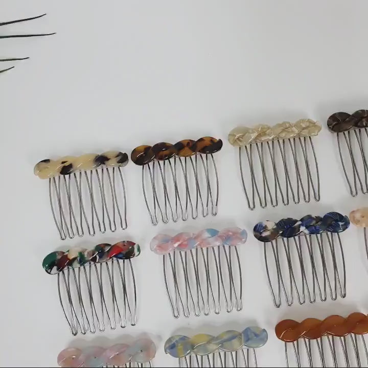 Marble Mini Twist Hair Comb Pin / Tortoise Shell French Hair Pin / Hair Fork for Woman