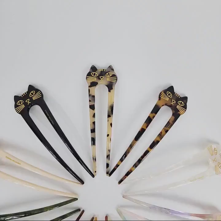 U Shape Cat Shape Big Size Hair Stick / Tortoise Shell French Hair Pin / Hair Fork for Thick Hair