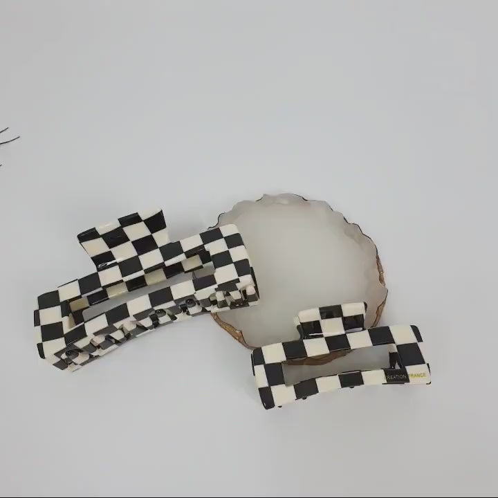 Check Dalmatian Long Square Hair Clip / Simple Large French Hair Pin / Hair Barrette for Woman
