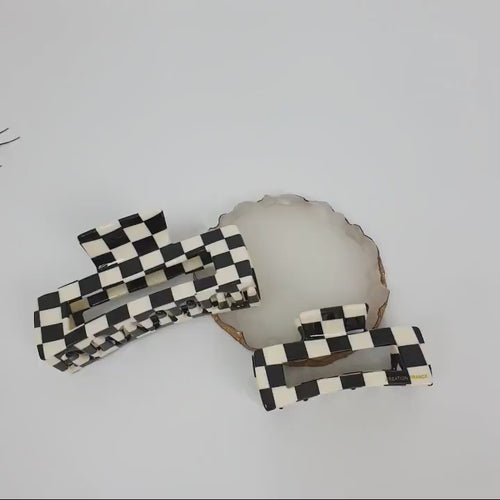 Check Dalmatian Long Square Hair Clip / Simple Large French Hair Pin / Hair Barrette for Woman