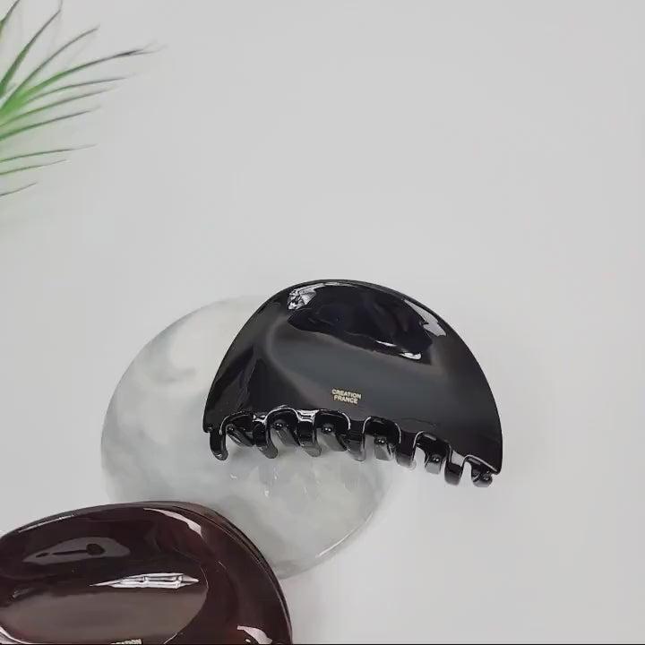 Chic Black Brown Round Pebble Hair Claw Clip (3.1 Inch) / Luxurious French Hair Pin / Hair Accessory for Woman