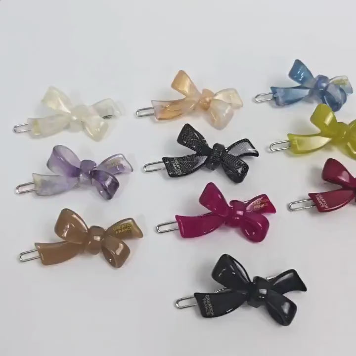 New Color Mini Double Ribbon Bobby Pin (1.8 Inch) / Tortoise Marble French Hair Pin Clip / Bow Barrette