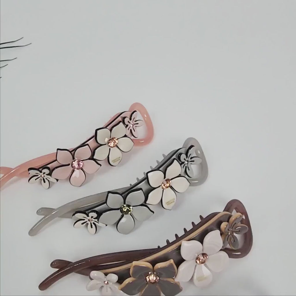 Pastel Color Flower Twist Banana Claw with Cubic / Luxurious Ponytail Holder for Woman  / Clincher Comb Hair Accessory