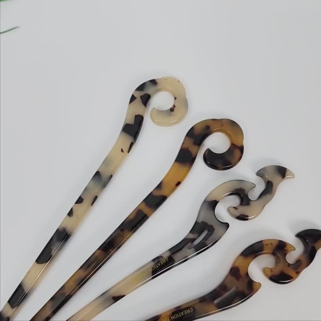 Leopard Antique Fashion Long Hair Stick (7.1 Inch) / Tortoise Shell French Hair Pin / Hair Fork for Thick Hair